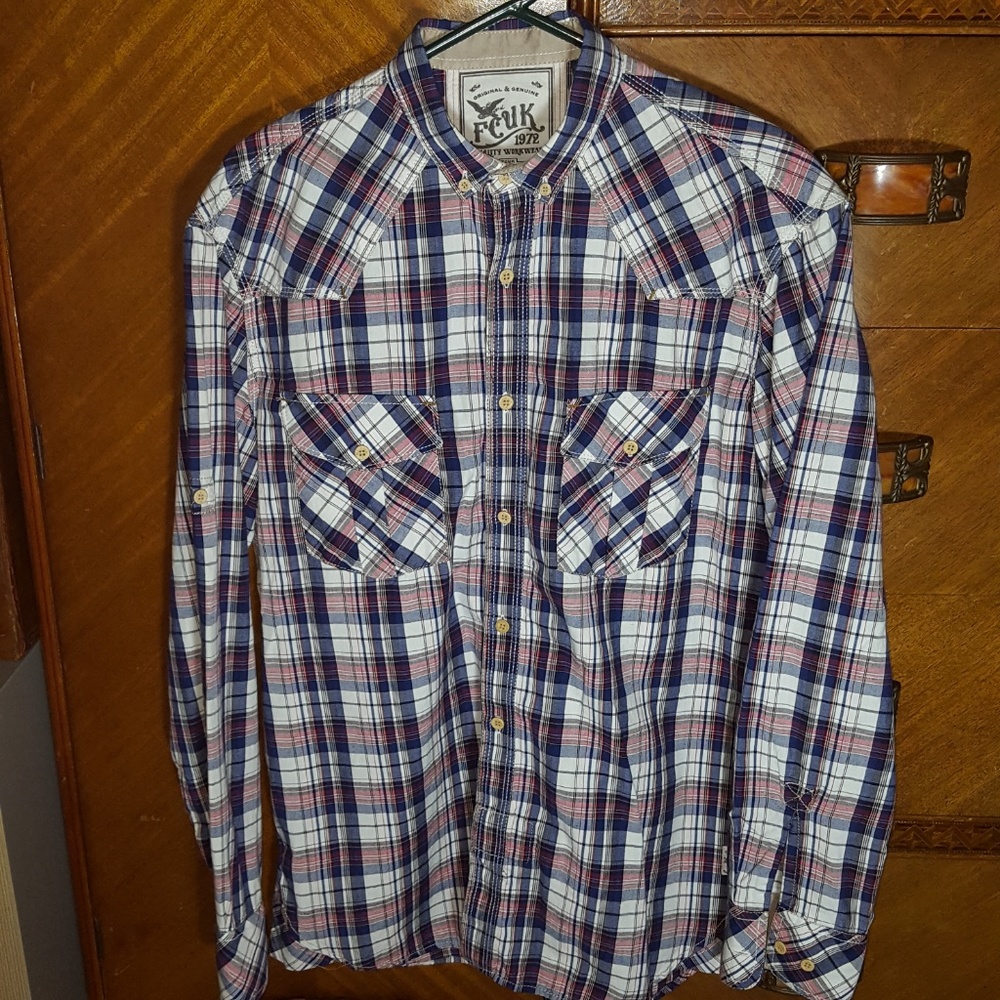 FCUK French Connection Western Shirt in Plaid, Med
